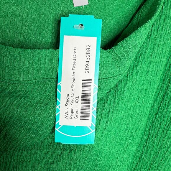 AVLN Studio Green One Shoulder Knit Midi Dress XXL Stitch Fix Minimalist Resort - Picture 6 of 10